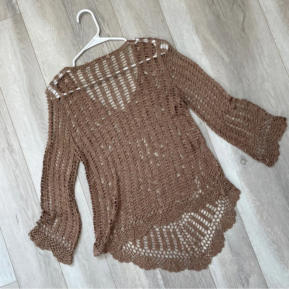 Vintage Crochet Top Brown (s/m) siNita bohemian festival swim cover up beach - Picture 4 of 6